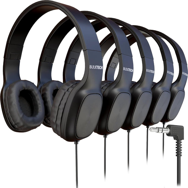 Bulktech Wired On-Ear Leather Headphones with 3.5mm Connector, Oval Metal Housing, Bulk Wholesale