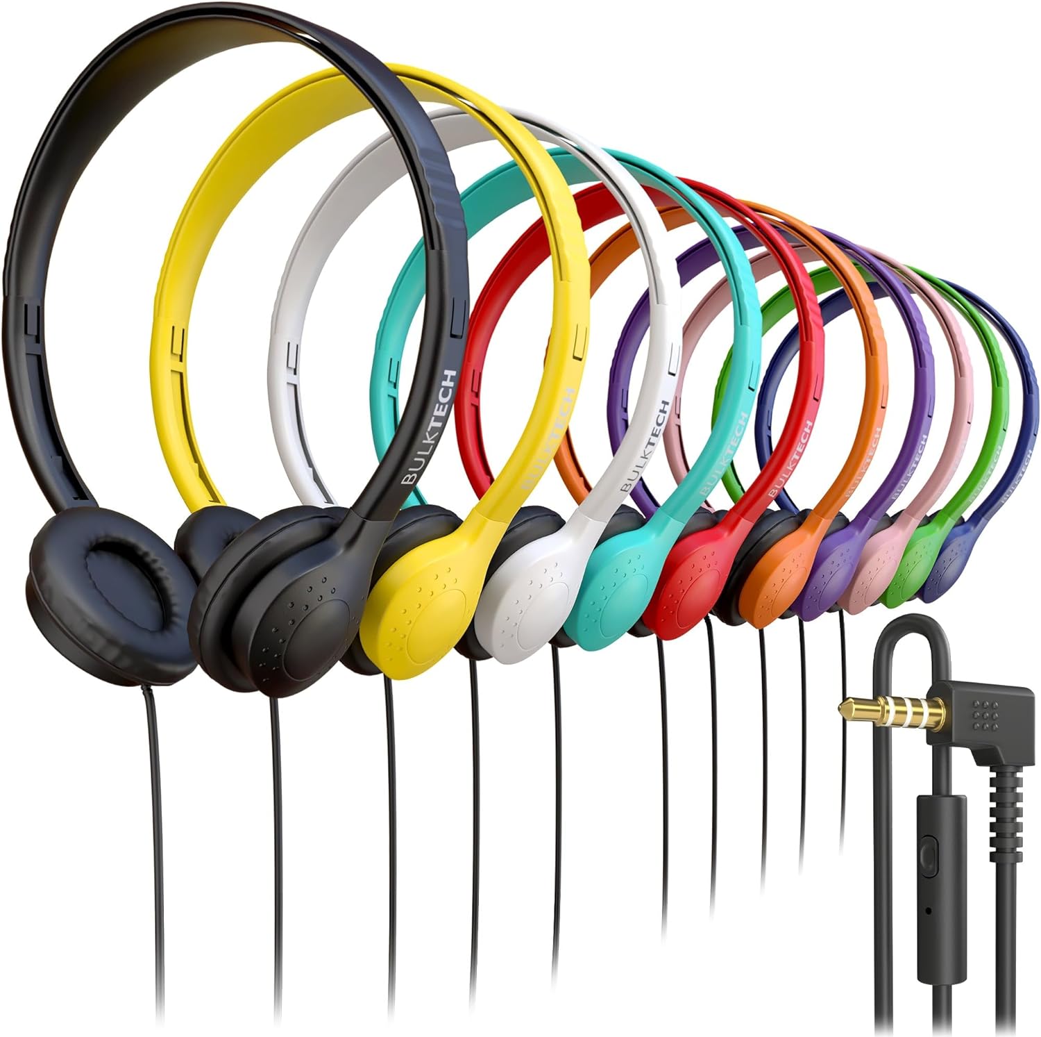 Bulktech Wired On-Ear Leather Headphones with Microphone and 3.5mm Connector, Bulk Wholesale